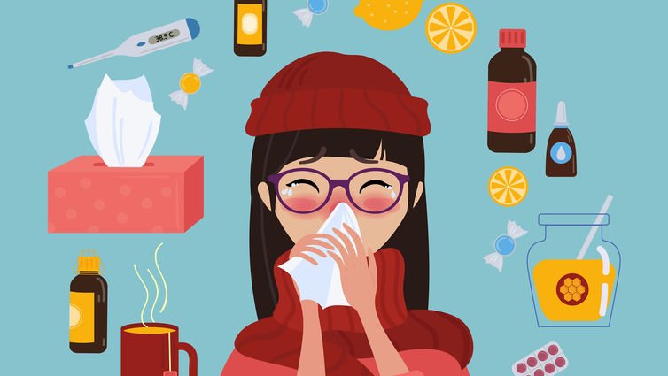 Young girl caught cold flu or virus